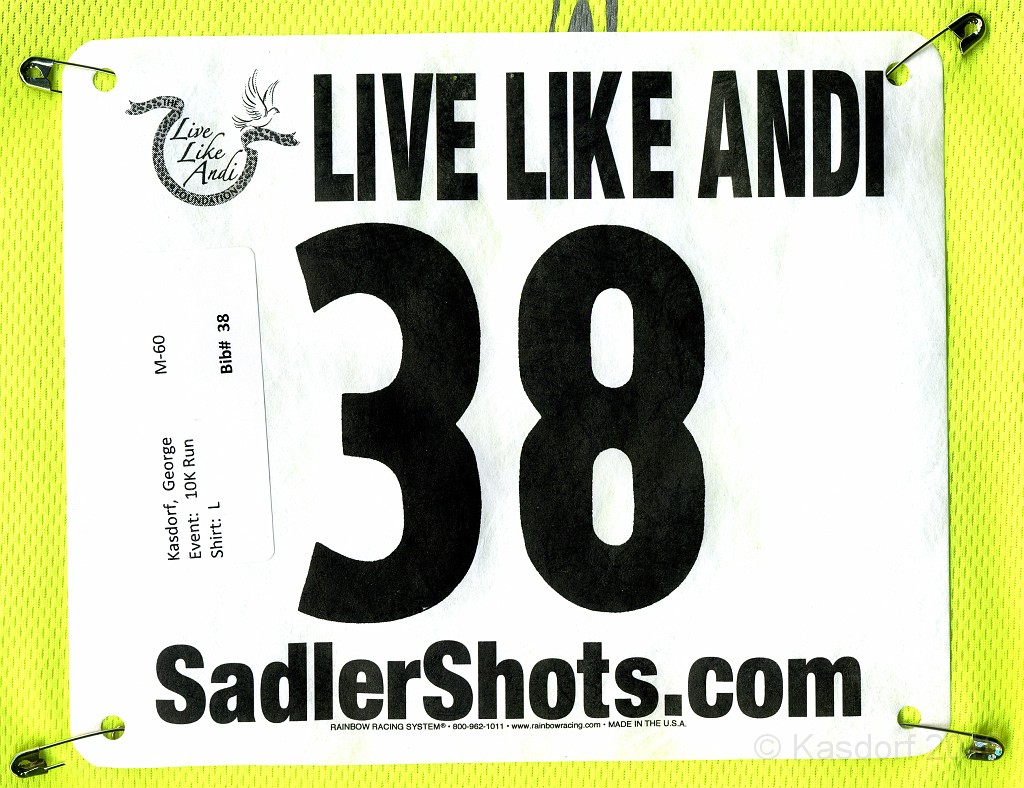 Live Like Andi 2010 015.jpg - The official bib number for the Live Like Andi charity 10K on May 1, 2010.